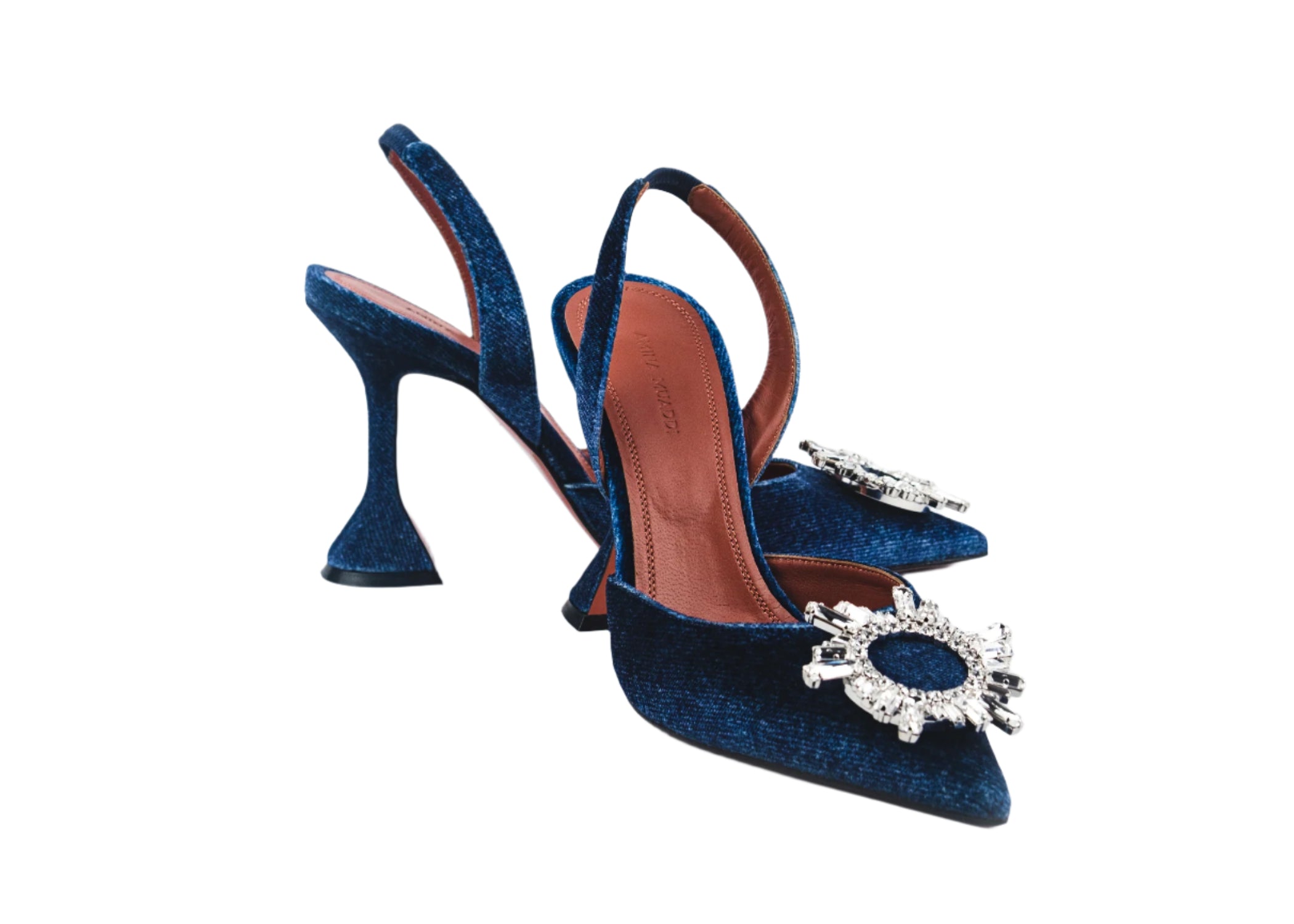 Amina Muaddi 95mm Begum Slingback Pumps Velvet Denim