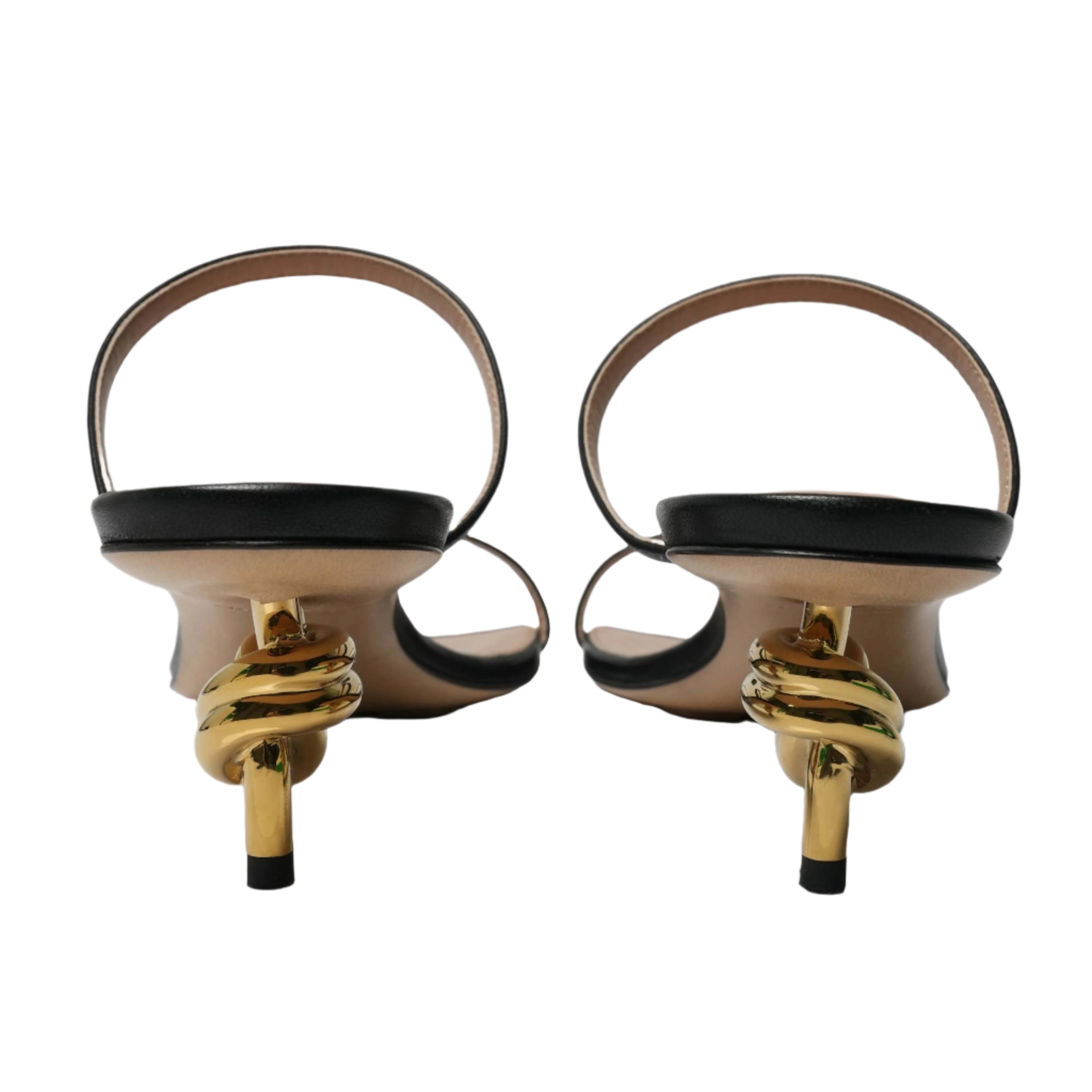 Bottega Veneta Black Gold Knot Heel Sandals