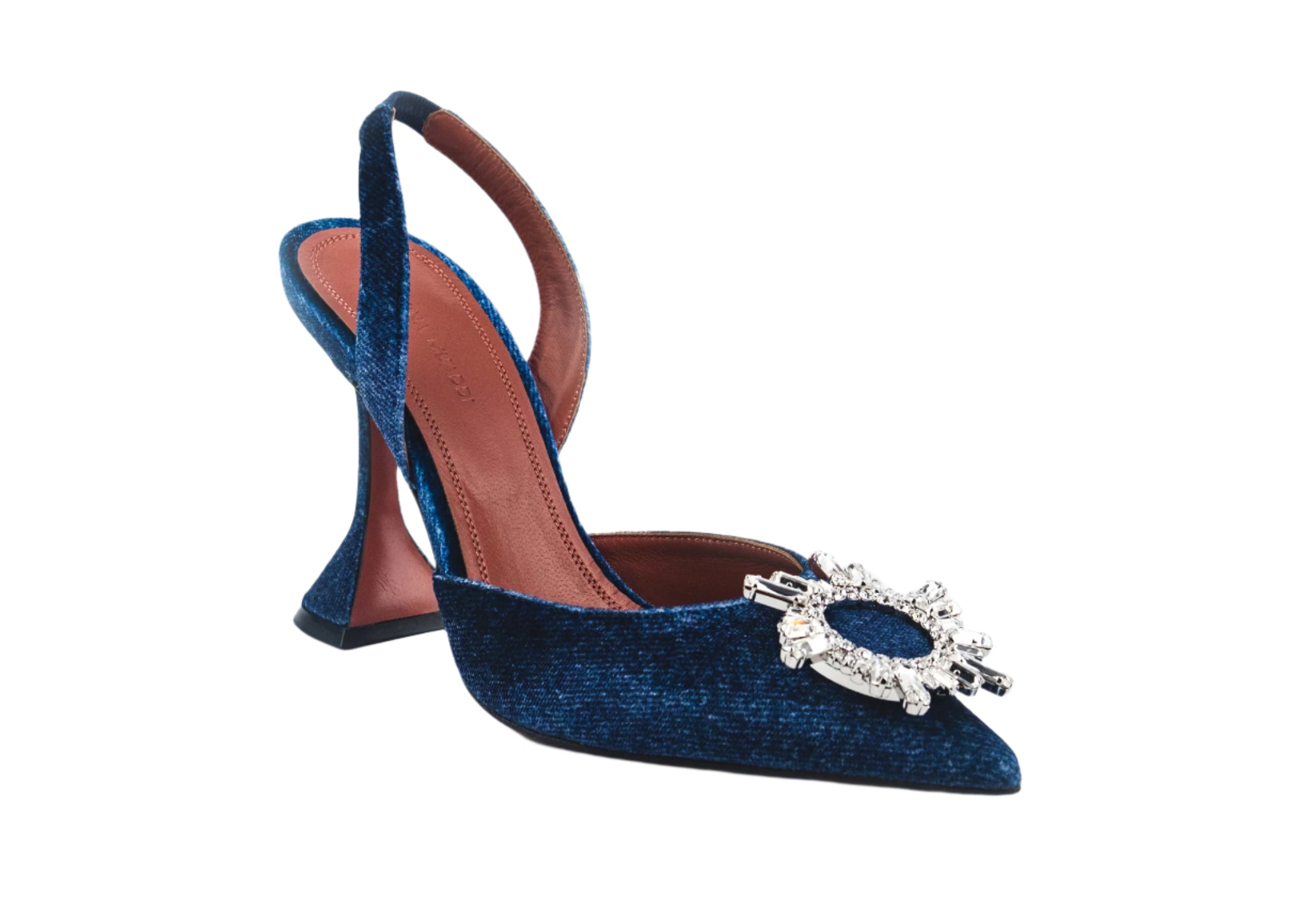 Amina Muaddi 95mm Begum Slingback Pumps Velvet Denim