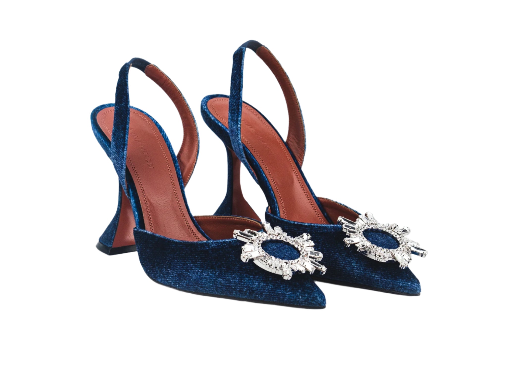 Amina Muaddi 95mm Begum Slingback Pumps Velvet Denim