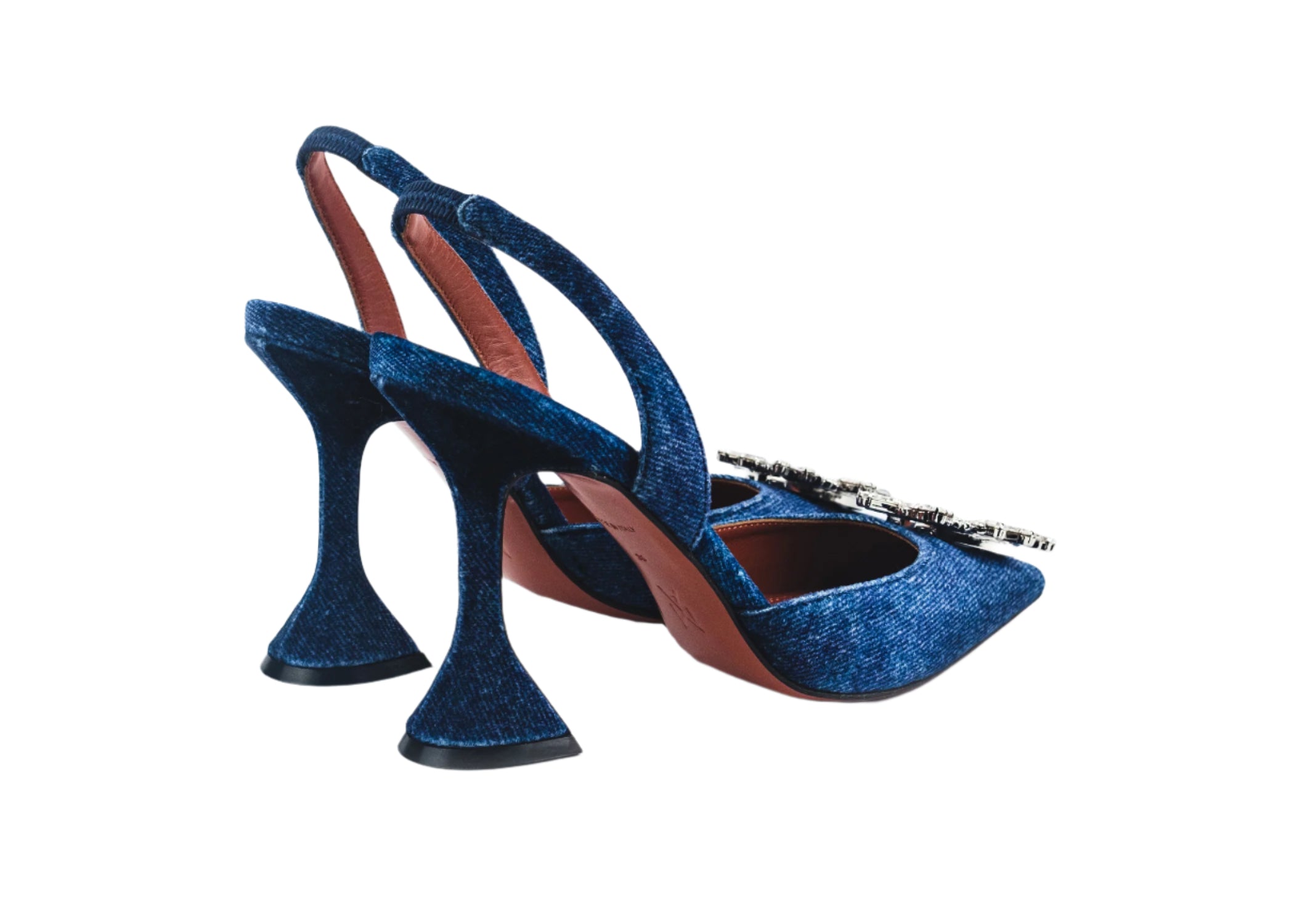 Amina Muaddi 95mm Begum Slingback Pumps Velvet Denim